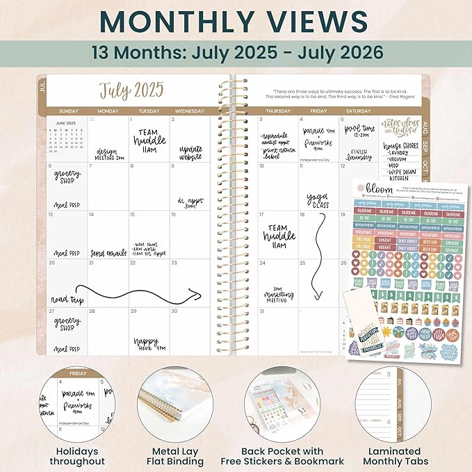 bloom daily planners 2025-2026 Academic Year Daily Planner (July 2025 - July 2026) - A5 Weekly & Monthly Calendar Agenda Organizer Book with Stickers - 5.5" x 8.25" - Ocean Oasis