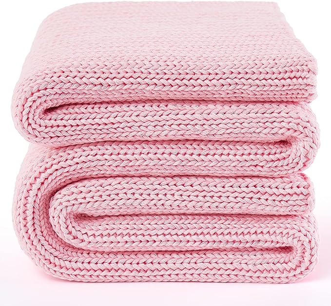 Guohaoi Knitted Weighted Blanket for Adults (Pink 60"x80" 20lbs) No Beads Cooling Throw Blanket for Hot Sleepers, Home Decor Breathable Chunky Knit Heavy Blanket Use on Queen/King Size Bed