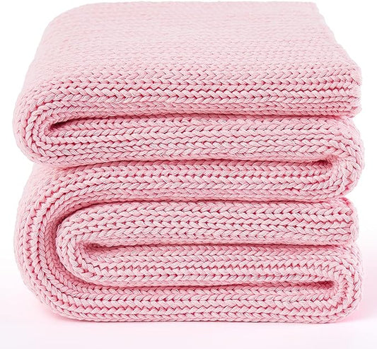 Guohaoi Knitted Weighted Blanket for Adults (Pink 60"x80" 20lbs) No Beads Cooling Throw Blanket for Hot Sleepers, Home Decor Breathable Chunky Knit Heavy Blanket Use on Queen/King Size Bed