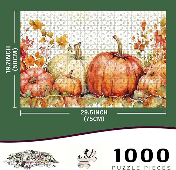1000 Piece Difficult Wooden Jigsaw Puzzle Pumpkins Adults Kids Challenging Family Game Stress Relief Focus Tool & Educational Toy for Home Decor Family Activities & Time Killing 29.5x19.7 Inch