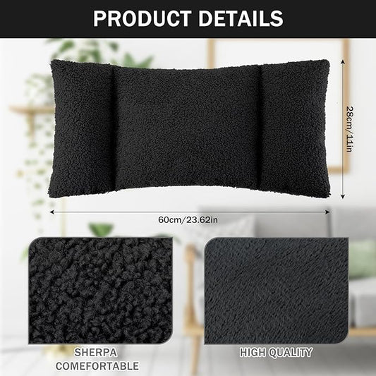 Queekay Fleece Lumbar Support Pillow 3 Section Back Pillow Office Chair for Back Support Comfortable Lumbar Cushion for Car Seat Pain Relief Sofa Rest(Black)
