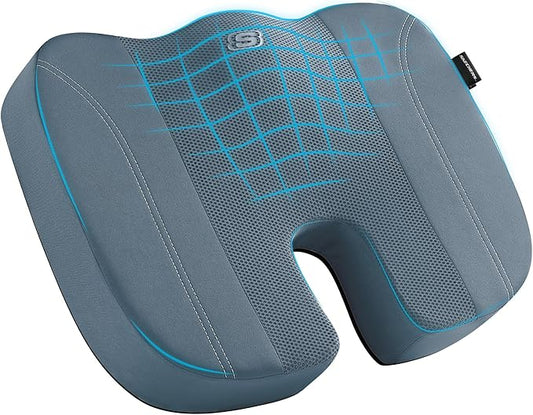 Skechers Seat Cushion, Air Cooled Memory Foam Cushion for Office Chair,Ergonomic Office Desk Accessories for Tailbone Pain Relief,Chair Cushions for Long Sitting Office Workers,Car Drivers,Blue