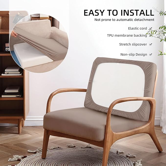 8Pcs Outdoor Cushions Covers Waterproof, Patio Cushion Covers, Stretch Cushion Covers Replacement,Cushion Slipcovers, Furniture Cushion Covers (Khaki, 8PCS)