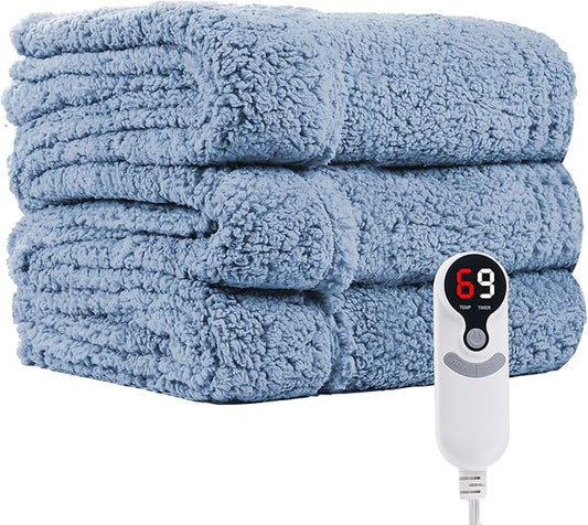 Electric Heated Blanket 6 Heating Settings & 10H Auto Off Full 72×84 Ultra-Soft Warm Machine Washable Home Office Light Blue