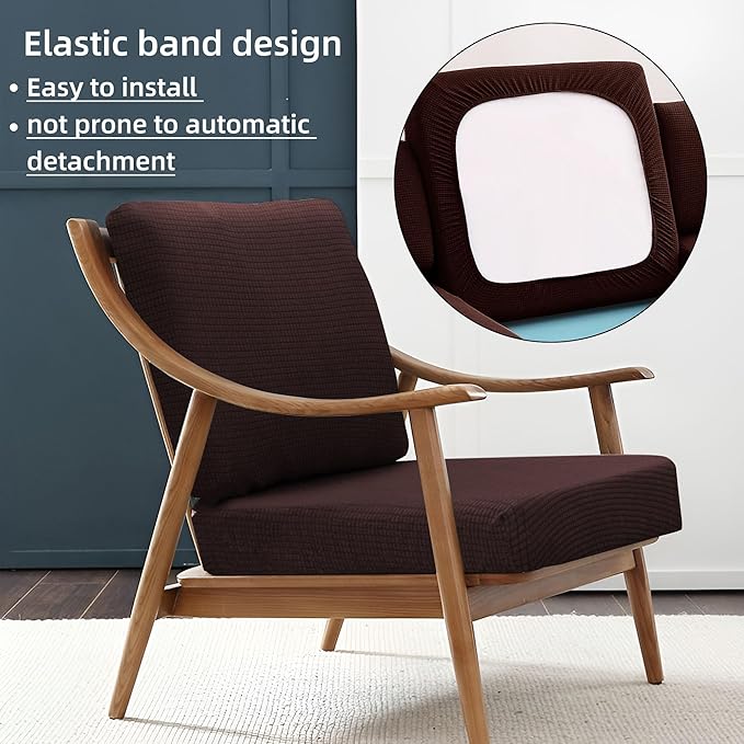 8Pcs Stretch Patio Cushion Cover Outdoor Cushion Cover Slipcovers Couch Cover Waterproof Replacement Sofa Cushion Covers Thick Jacquard Textured Twill Fabric Porch Patio Furniture Protector（Coffee）