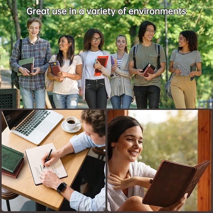 AHGXG Thick Journal Lined Notebook for Men - 320 Numbered Pages A5 College Ruled Notebook for Writing, 100gsm Paper, Vintage Leather Hardcover, for Women Work Office School, 5.75'' X 8.38''- Brown