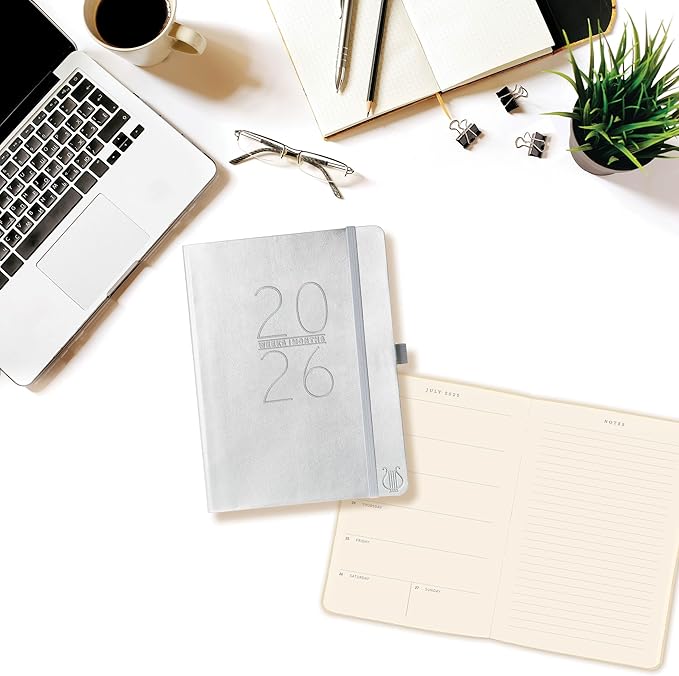 Graphique 2026 Apollo Business Planner | 18 Month Organizer, July 2025 - Dec. 2026 | Weekly & Monthly Spreads | To-Do List & Note Pages | Pen Loop | Vegan Leather | Silver | 6” x 8”