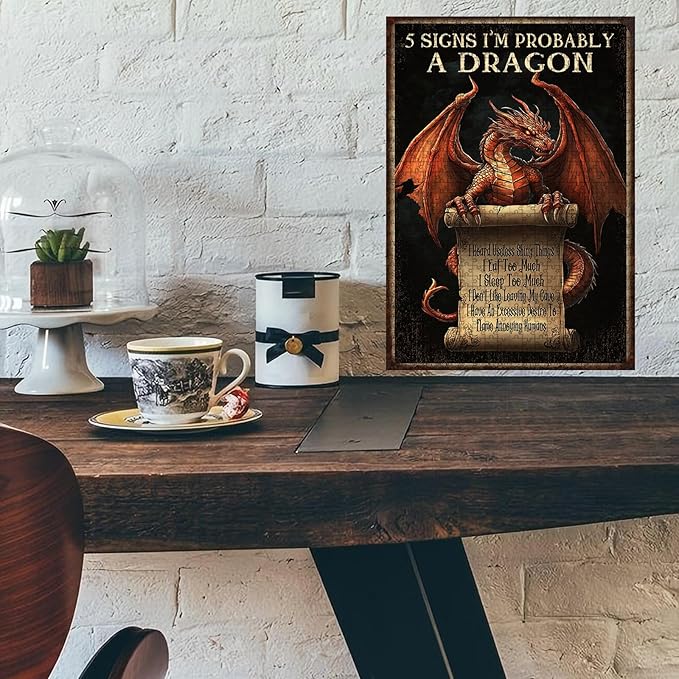 1000 Piece Wooden Puzzle Dragon Tin Plaque 5 Signs I'm Probably A Dragon Quick Play Focus Tool for Adults Kids Quiet Play Therapy 29.5x19.7 Inch