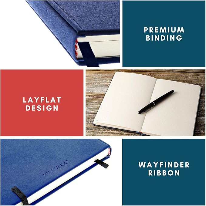 Thick Hardcover Journal Notebook - Ruled/Lined A5 (5x8 inch), Deluxe 120gsm Paper, Lays Flat for Writing, Professional Notebooks for Work, Business, Office, Executive, Gifts for Men and Women - Blue