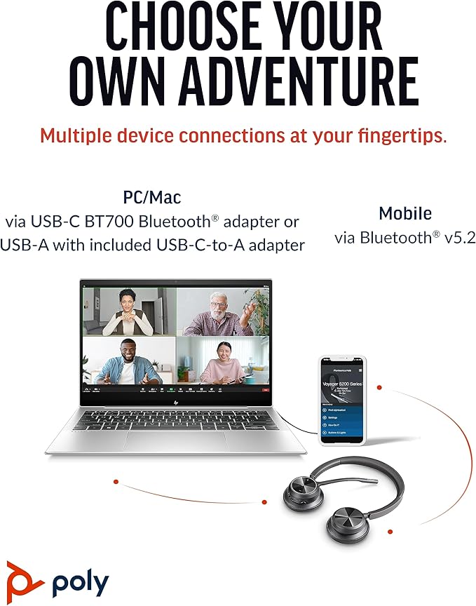 Poly Voyager 4320 UC Wireless Headset, Bluetooth Headphones with Mic - Noise-Canceling Boom Mic - Connect to PC via USB-C to USB-A Adapter, Cell Phone via Bluetooth - Microsoft Teams Certified