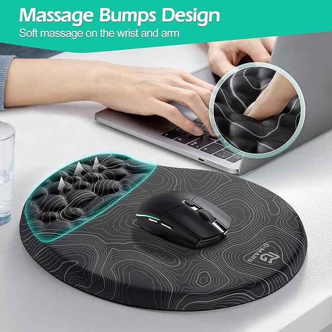 Gimars Upgrade Ergonomic Mouse Pad Wrist Rest with Memory Foam Massage Bump, Enlarge [ 30% Larger Moving Space] Mouse Pad Wrist Support with Nonslip PU Base for Laptop, Computer, Gaming & Office