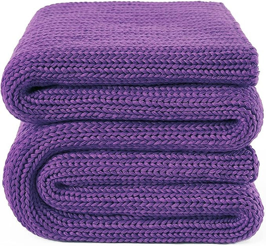 Guohaoi Knitted Weighted Blanket for Adults (Purple 60"x80" 12lbs) No Beads Cooling Throw Blanket for Hot Sleepers, Home Decor Breathable Chunky Knit Heavy Blanket Use on Queen/King Size Bed