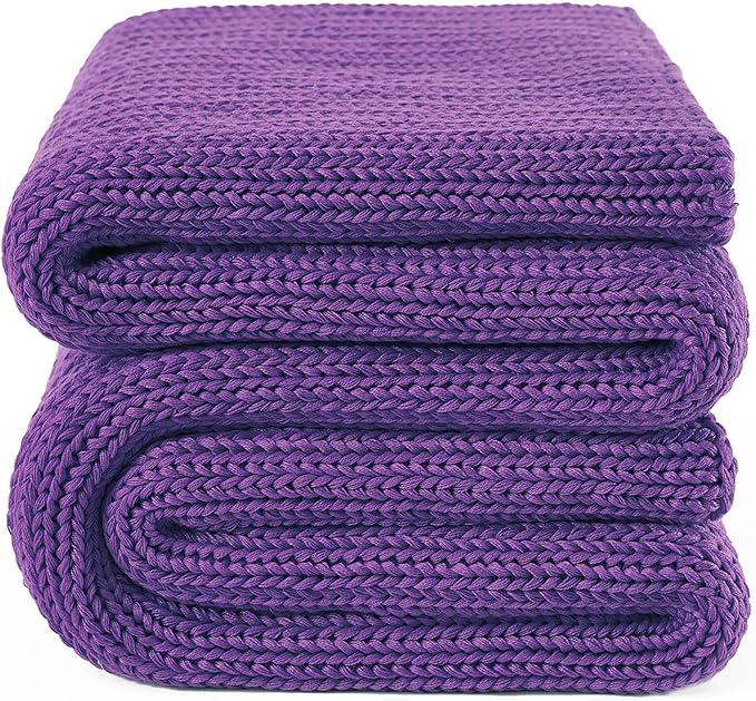 Guohaoi Knitted Weighted Blanket for Adults (Purple 60"x80" 25lbs) No Beads Cooling Throw Blanket for Hot Sleepers, Home Decor Breathable Chunky Knit Heavy Blanket Use on Queen/King Size Bed