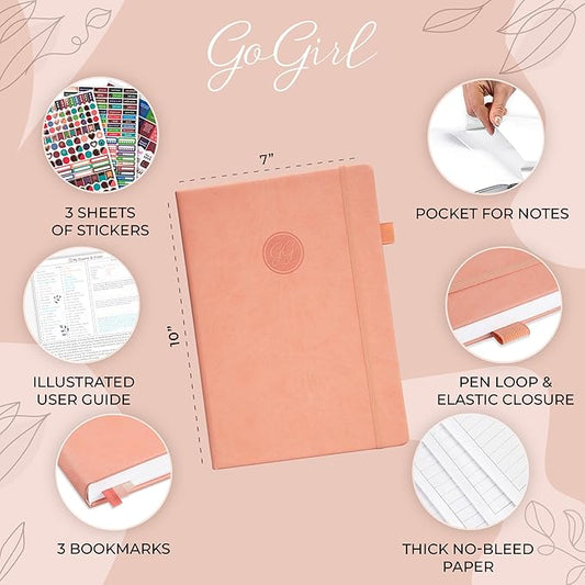 GoGirl Planner PRO Schedule - Undated Planner with Hourly Time Slots, Monthly, Weekly & Daily Organizer, Appointment Book for time Management, 7"x10" Hardcover, Lasts 1 Year - Peach Pink