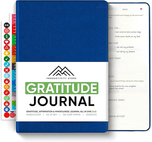 PRODUCTIVITY STORE Gratitude & Self-Care Journal - Guided Mindfulness & Mental Health Journal All-in-One with Prompts for Self Discovery - Daily Journal for Men & Women (A5, Navy)