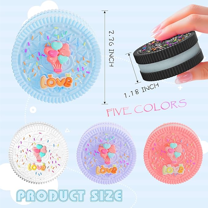 5 Packs Cookie Squishy Fidget Toy Set, Cute Silicone Sticky Taba Squishy, Squeeze Toys for Stress Relief and Anxiety Relaxing, Decompression Toy, Gifts for Kids/Adult, Black Pink Clear Blue Purple