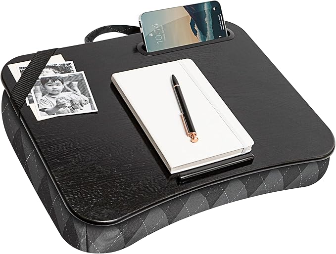 LAPGEAR Designer Lap Desk with Phone Holder and Device Ledge - Gray Argyle - Fits up to 15.6 inch Laptops - Style No. 45438