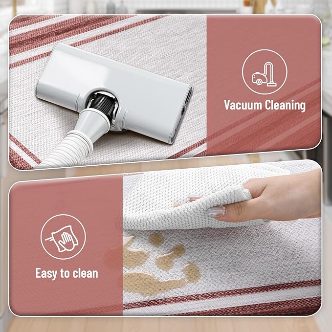 KIMODE Anti Fatigue Kitchen Mats for Floor 2 Piece, Christmas Farmhouse Kitchen Rugs, Padded Kitchen Floor Mats, Standing Desk Mats for Laundry Office Sink Red 17"x47"+17"x29"