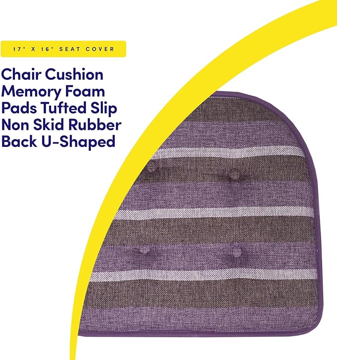 Sweet Home Collection Chair Cushion Memory Foam Pads Tufted Slip Non Skid Rubber Back U-Shaped 17" x 16" Seat Cover, 2 Count (Pack of 1), Bradford Purple