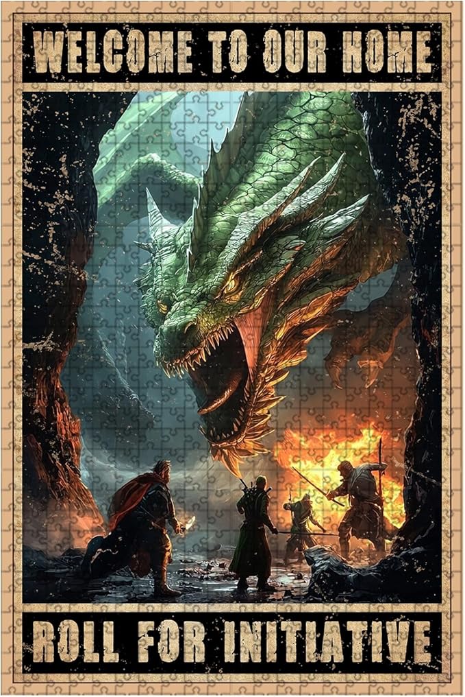 1000 Piece Difficult Wooden Jigsaw Puzzle Welcome to Your Home Roll for Initiative for Adults Kids Educational Family Activity Stress Relieving Quiet Play 29.5x19.7 Inch