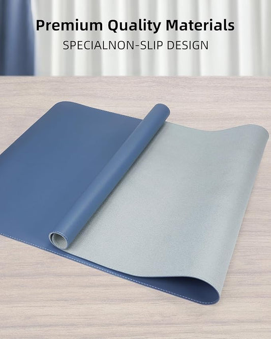 Non-Slip Desk Pad,Mouse Pad,Waterproof PVC Leather Desk Table Protector,Non-Slip PU Leather Desk Blotter, Easy Clean Laptop Desk Writing Mat for Office Work/Home/Decor(Grey Blue, 24" x 13.7")