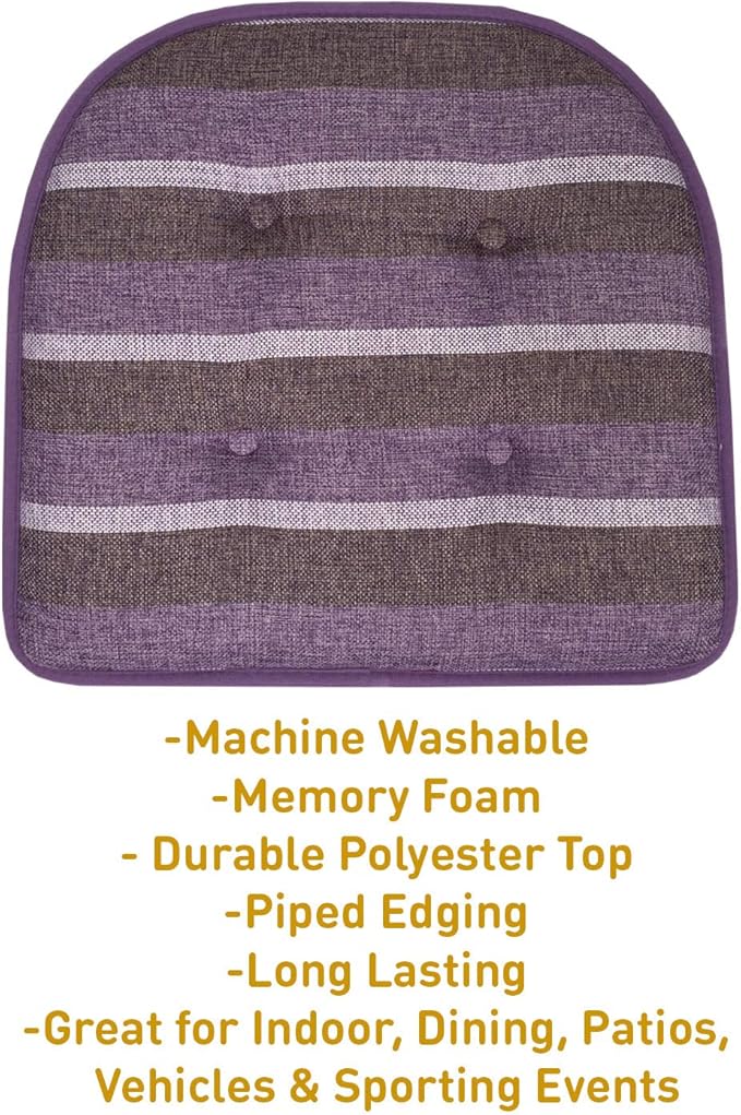 Chair Cushion Memory Foam Pads Tufted Slip Non Skid Rubber Back U-Shaped 17" x 16" Seat Cover, (Pack of 3)