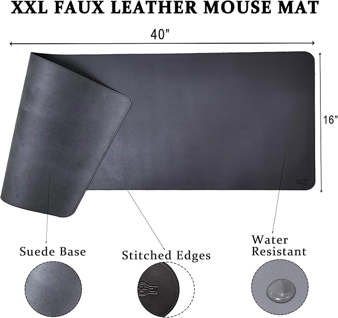 PU Leather Desk Mat| Premium Mouse Pad with Bonus Coaster | Stylish, Durable, Waterproof Mouse Pad for Office & Home (Steel Grey, XXL - PU Gift Set)