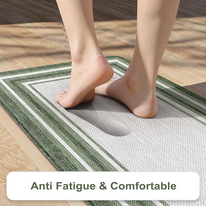 KIMODE Kitchen Mats Cushioned Anti Fatigue, Farmhouse Christmas Kitchen Rugs Sets of 2, Non Slip Kitchen Mats for Floor, Comfort Kitchen Floor Mats for Sink Laundry Desk 17"x47"+17"x29" Green