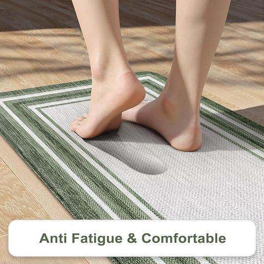 KIMODE Kitchen Mats Cushioned Anti Fatigue, Farmhouse Christmas Kitchen Rugs Sets of 2, Non Slip Kitchen Mats for Floor, Comfort Kitchen Floor Mats for Sink Laundry Desk 17"x47"+17"x29" Green