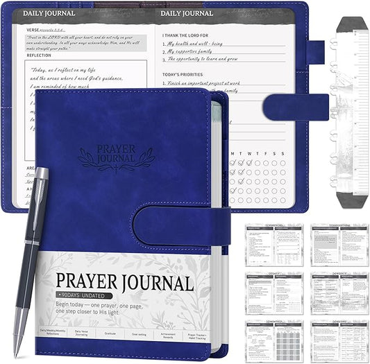 Ospelelf Blue Undated Faux Leather Christian Prayer Journal for Women - Church Notes Journals for Bible Study, Inspiring Daily Devotion Planner, 3 Month