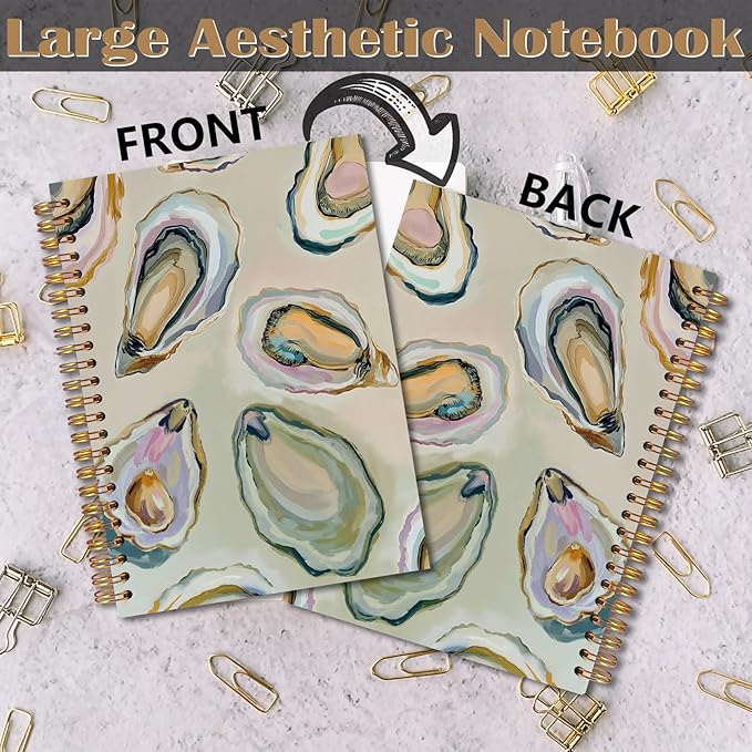 Oyster Gifts Spiral Notebook 5.5x8.3, Coastal Beach Oyster Shell Journal, Ocean Journal Gifts, Beach Notebooks for Note Taking