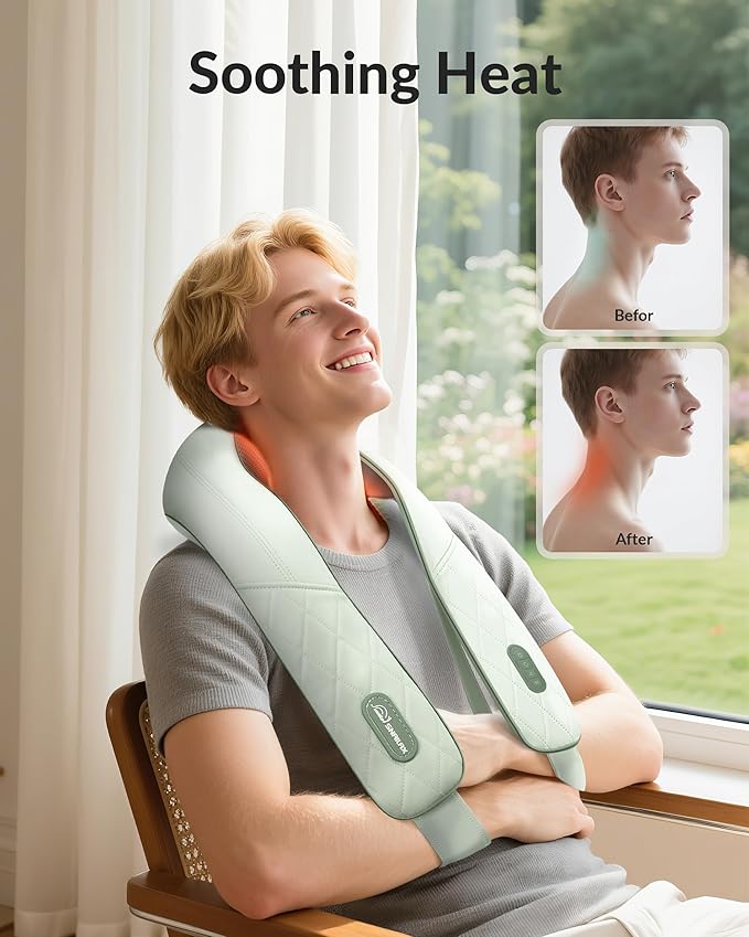 Cordless Neck Massager for Pain Relief Deep Tissue, Shiatsu Neck Back Massager Rechargeable Portable Kneading Shoulder Massage for Body Muscle Pain Relief, Gifts for Mom Dad Lovers