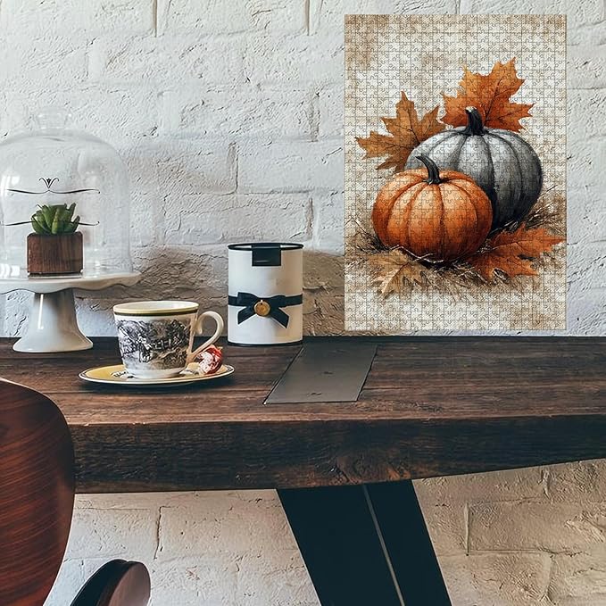 1000 Piece Wooden Jigsaw Puzzle Fall Pumpkin Patch Adults Dementia Therapy Tool Gentle Cognitive Exercise Stress Relief Memory Boosting Quiet Play for Elderly Care & Home 29.5x19.7 Inch