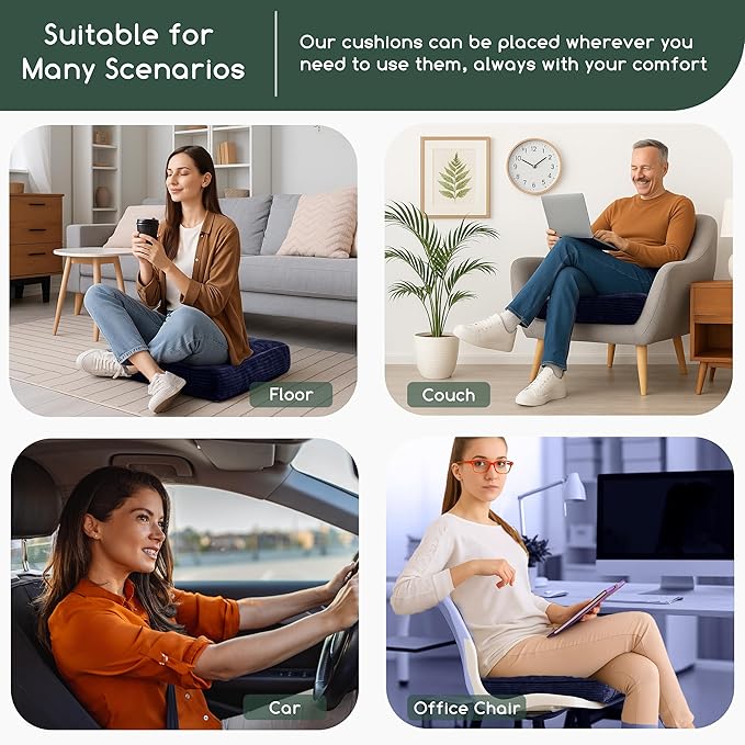 Tufted Corduroy Recliner Seat Cushion for Elderly, High Density Foam Large Square Seat Cushion for Recliner Chair, Floor Pillow, Office Chair, Car, No Pressure on Thighs, 20x20x4