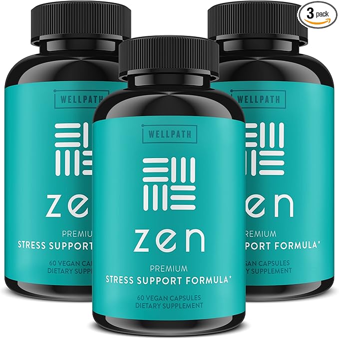 WellPath Zen Stress Relief Supplement + Mood Support (180 ct) | Calm, Stress & Energy Aid | Ashwagandha Root, Rhodiola Rosea, L-Theanine, Lemon Balm | Herbal Capsules