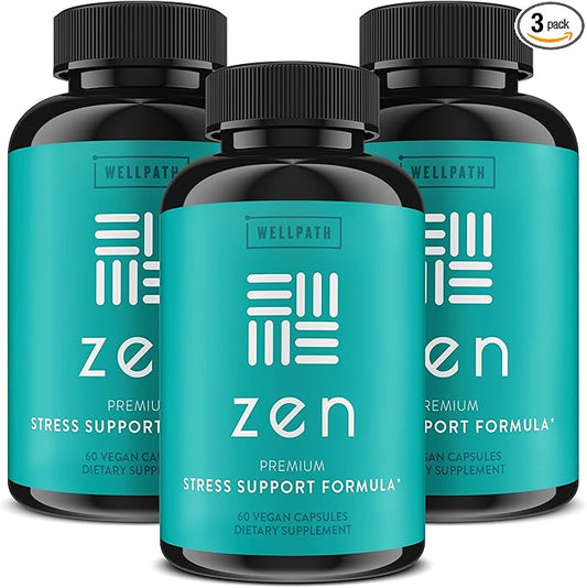 WellPath Zen Stress Relief Supplement + Mood Support (180 ct) | Calm, Stress & Energy Aid | Ashwagandha Root, Rhodiola Rosea, L-Theanine, Lemon Balm | Herbal Capsules