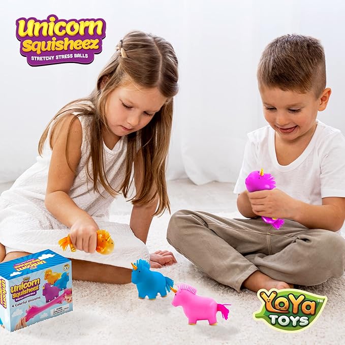 YoYa Toys Unicorn Squisheez Squishy Stress Relief Balls (Set Of 4) | Stretchy Magical Fidget Toys For Boys, Girls & Adults | Cute Colorful Sensory Squeeze Stretch Toy | Great For ADHD, Autism, Anxiety