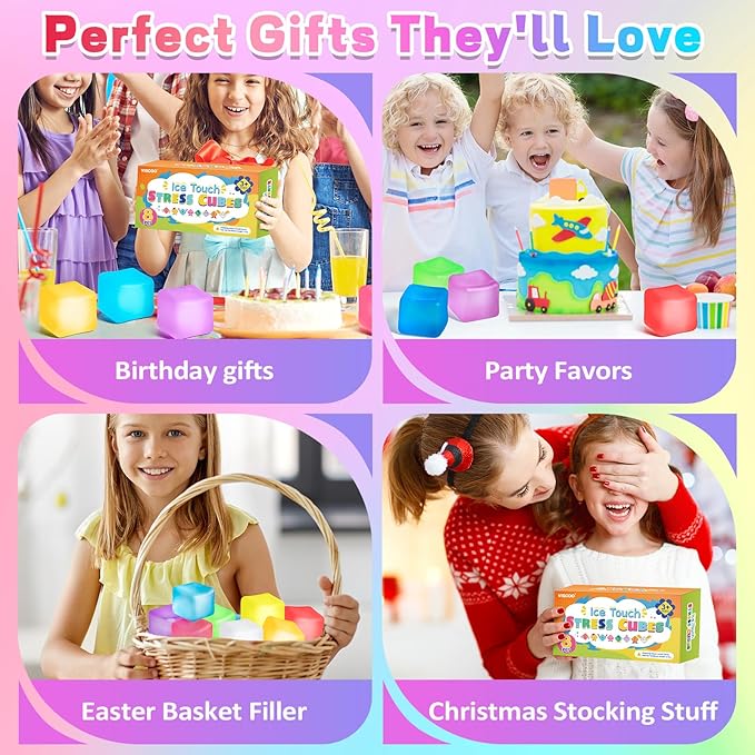 8 Pack Stress Cube, Slow Rising Ice Cube Stress Balls for Adults Kids, Sensory Fidget Toy for Anxiety Relief, Square Shape Squishy Ball Toys for Classroom Prizes, Nice Cube Squishy for Party Favors