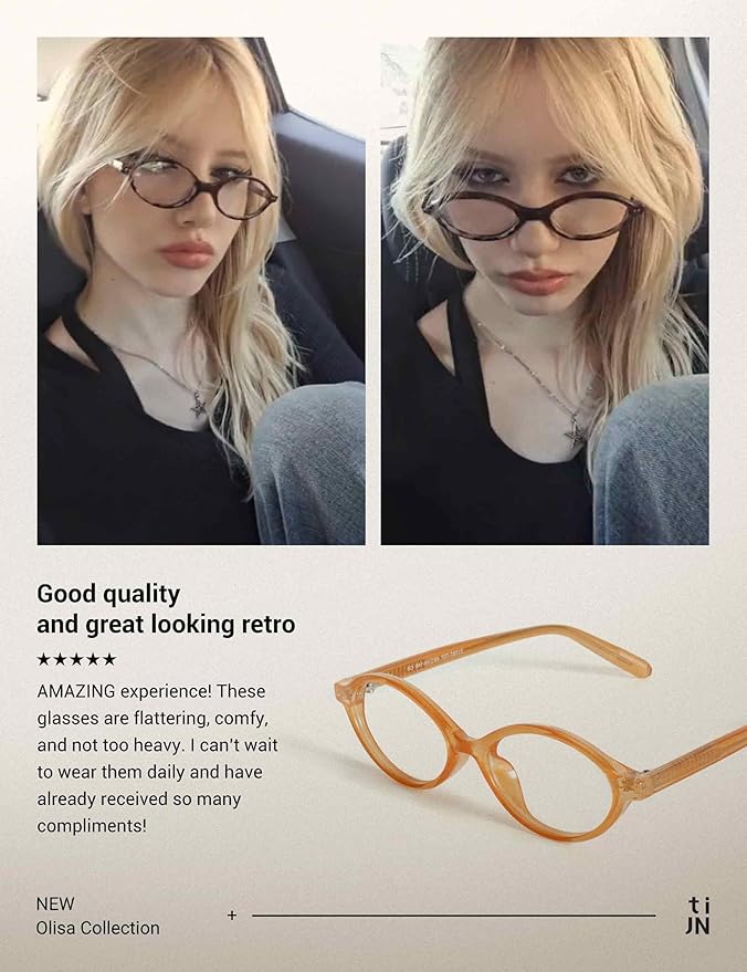 TIJN Olisa Blue Light Blocking Glasses for Women Men,Oval Glasses Frame Bluelight Glasses for Gaming/Computer/Screen