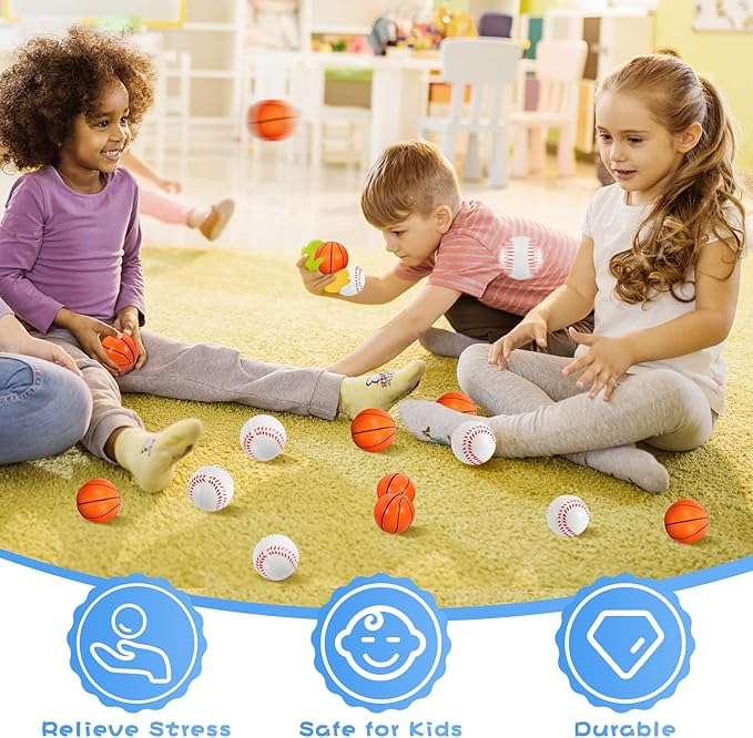 20 Pcs Basketball Stress Ball,2.5 in Foam Squeeze Balls,Mini Basketball Stress Balls for Anxiety Relief,Relaxation,Small Sports Balls for Party Carnival Reward Basketball Sports Themed Party