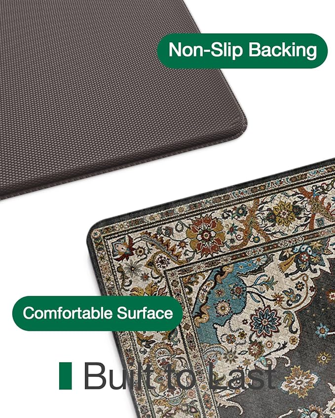 LUMI Kitchen Mat Anti Fatigue Cushioned, Memory Foam Padded Standing Rug Waterproof, Non Slip Comfort Floor Runner for Home, Sink, Laundry, Office, 24"x59", Black