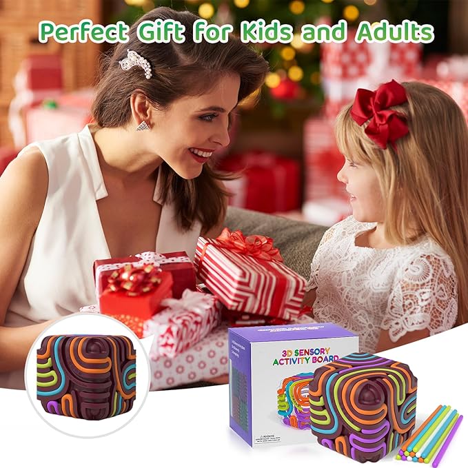 Accevo Sensory Fidget Toys for Kids Adults, Sensory Activity Board with 15 Strings, Silicone Cube Toys for Autism ADHD Anxiety Stress Relief, Stocking Stuffers for Women Men Teen Gifts