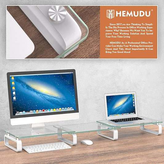 Hemudu Dual Monitor Stand, Computer Monitor Stand, Desktop Organizer, Monitor Stand Riser for PC, Computer, Laptop Clear HD02T-301