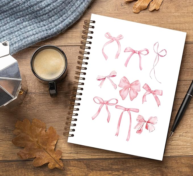 Coquette Pink Bow Notebook Journal, Preppy Aesthetic Journal Notebook for Work Note Taking,Pink Girly Notebook,Preppy Gifts for Women,Pink Office Supplies,Spiral Notebook 5.5x8.3 Inch