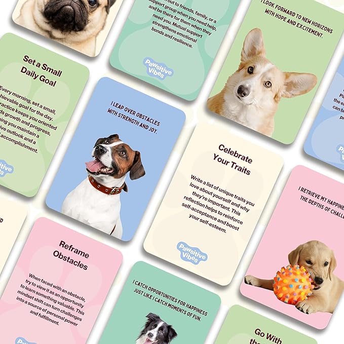 Gift for Dog Lovers | 50 Cards with Positive Affirmations for Stress & Anxiety Relief | Dog Mom Gifts for Women for Self Care, Christmas Stocking Stuffers, Birthday, New Puppy, Cheer Up, Motivation