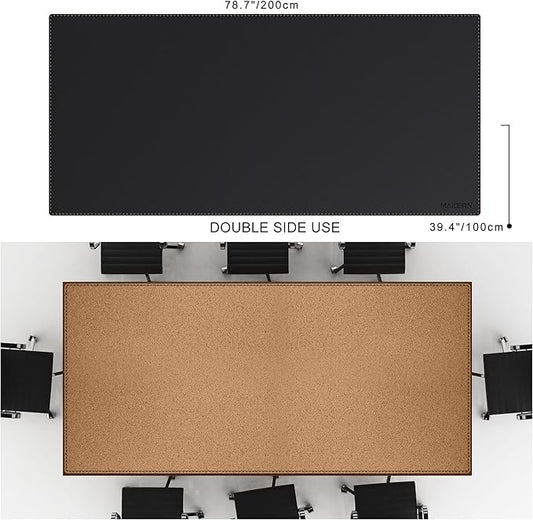 MAIDERN Leather Desk Mat Large XL, 78.7” x 40” Reversible Office Desk Pad Mat, Cork & Leather Large Mouse pad for Desk, Waterproof Computer Desk Mat for Gaming Home Office (Black)