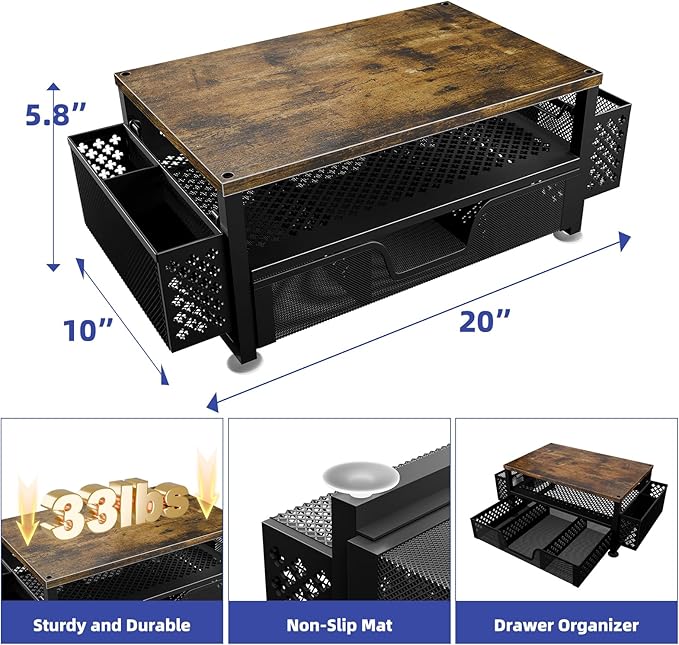 Simple Trending 2 Tier Monitor Stand Riser, Wood Computer Desk Organizer with Drawer and Pen Holder for Laptop Office, iMac, Brown