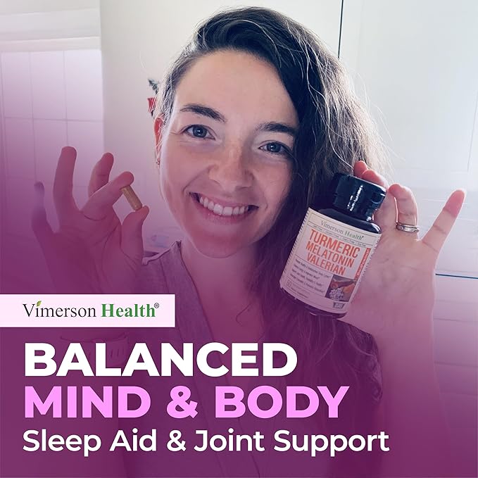 Melatonin Sleep Aid with L Theanine & Valerian Root – Turmeric Supplement – Turmeric Curcumin with Ginger & Black Pepper – L-Theanine & Melatonin 3mg for Sleep, Calm and Stress Relief – 2 Pack