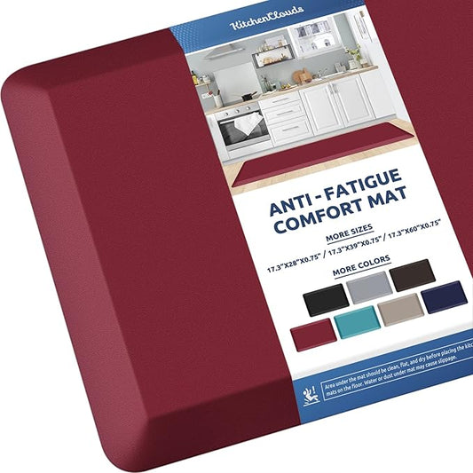 KitchenClouds Kitchen Mat Cushioned Anti Fatigue Kitchen Rug 0.8inch Waterproof Non Slip Kitchen Rugs and Mats Standing Desk Mat Comfort Floor Mats for Kitchen Sink Office (17.3"x60",Red)