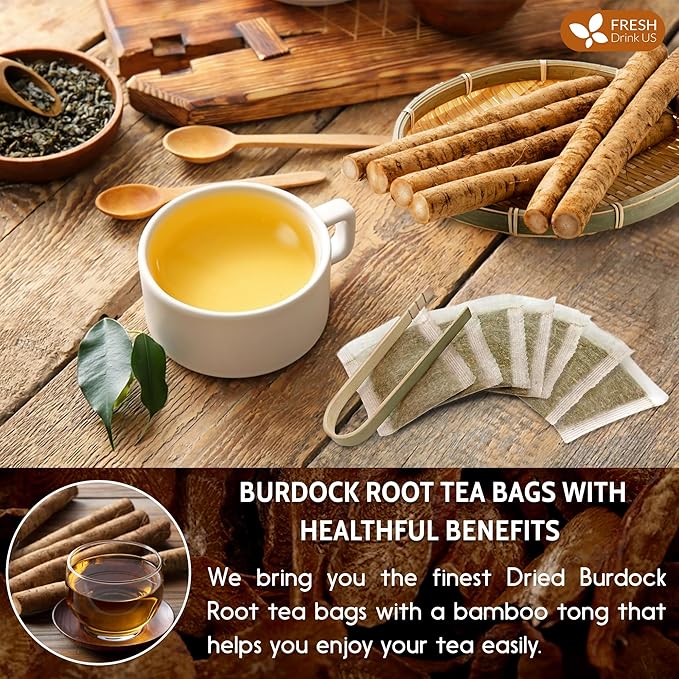 FreshDrinkUS Premium Burdock Root Tea Bags, 100% Natural & Pure. Burdock Herbal Tea, Made with Natural Material Tea Bags. No Sugar, No Caffeine, No Gluten, Vegan